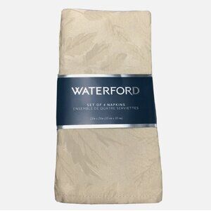 4 WATERFORD Fine Linens Champagne Tralee Leaves Jacquard Napkin Set Cloth Fall